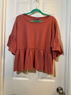🦋 ARULA Rust Ruffle Peplum Tunic size B  or 16-18